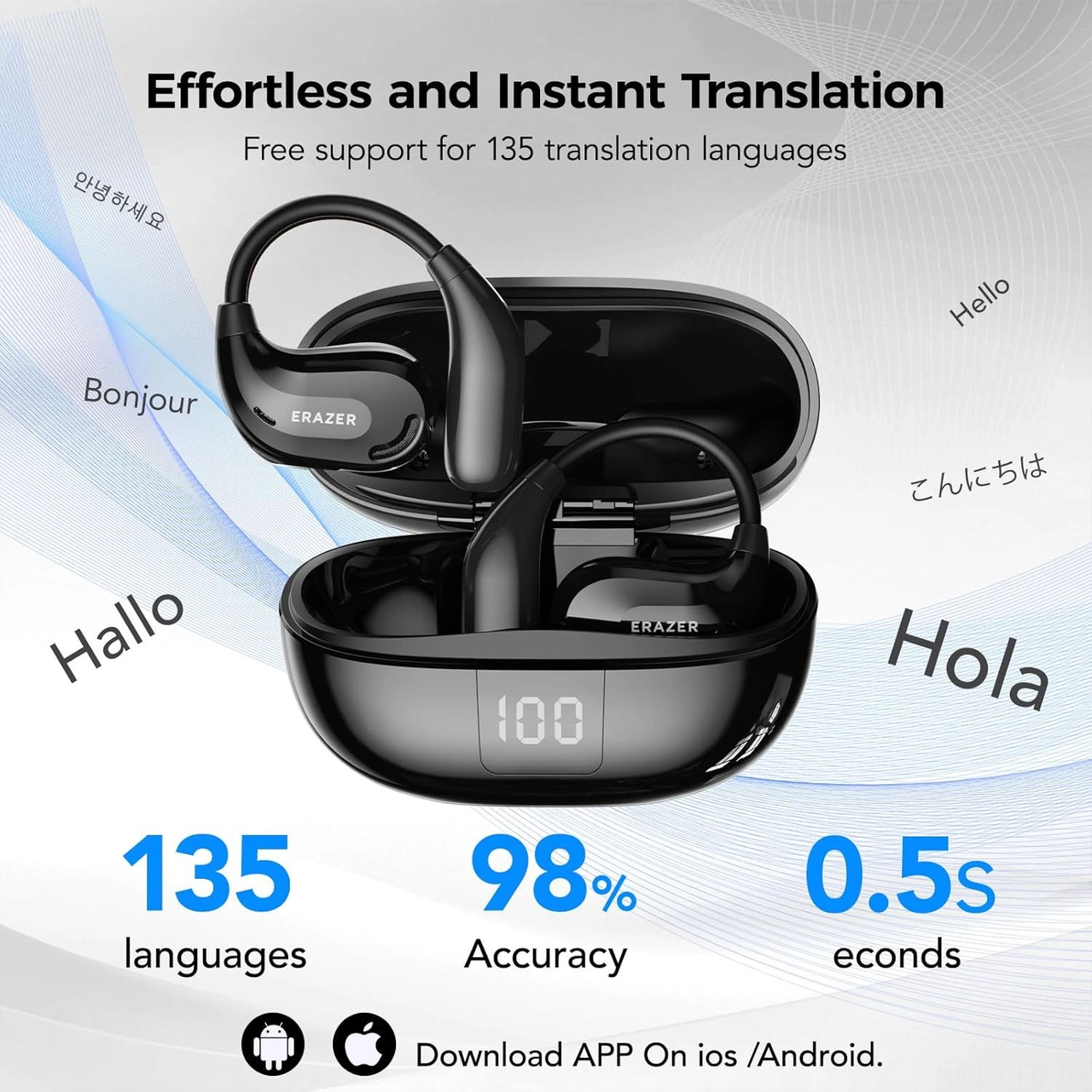 Dofolink Xt66pro Açık Kulaklı Bluetooth Kulaklık - Aı Canlı Çeviri 135 Dil, Uzun Pil Ömrü, 5.4 Versiyon, Ticaret Ve Seyahat İçin, Demir Gri