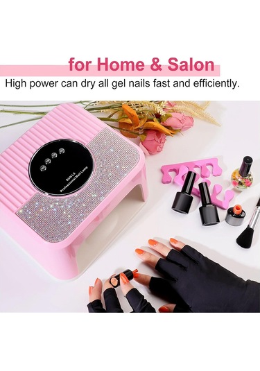 Xurunkeji Uv Tırnak Lambası Jel Tırnaklar, 4 Zamanlayıcı Modlu 45 Led Tırnak Lambası, Parıltılı Tırnak Yapay Elmaslarıyla Süslenmiş Pembe Jel Tırnak Lambası Abd