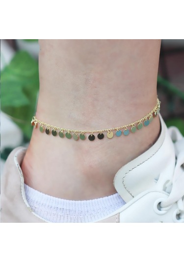 Gold Kaplama Pullu Gümüş Halhal Gümüş