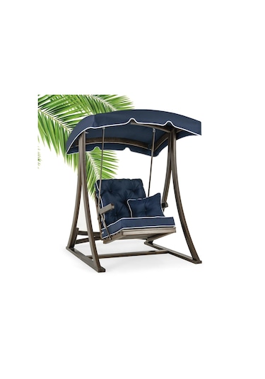 Teras Tekli Ladin Ahşap Salıncak Dış Mekan Bahçe, Teras Salıncağı -lacivert Lacivert