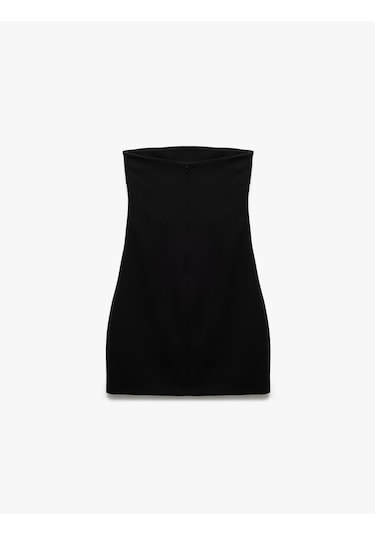 Koton Scuba Krep Kumaş Drape Detaylı Mini Straplez Elbise Siyah 5sak80037ek Siyah