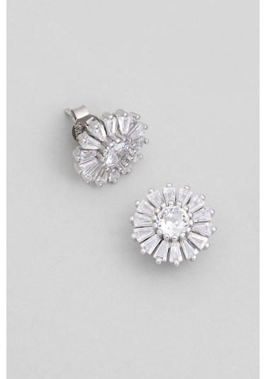 So Chic Minimal Çiçek 18 Ayar Beyaz Altın Kaplama Gümüş Seti Beyaz