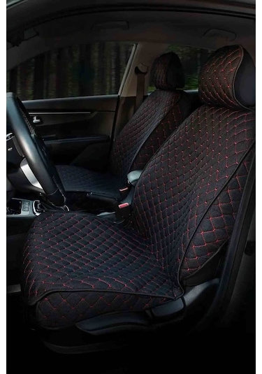 Tay Tüyü Terletmez Kumaş Oto Koltuk Kılıfı Ön Ve Arka Tam Koltuk Seti - Siyah-kırmızı