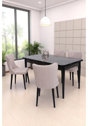 Duru Tuna Mdf Lak Panel Açılır Yemek Masa Takımı 90x160