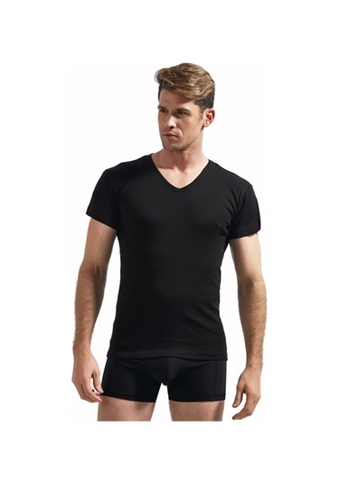 Josejuan 3'lü Erkek Atlet Yarım Kollu V Yaka %100 Pamuk Ribana 3206-3'lü Siyah