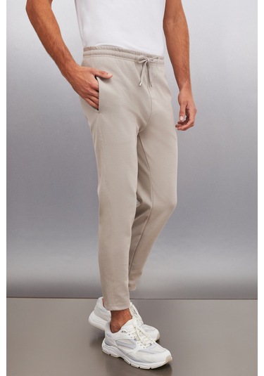 Grımelange Huxley Erkek Regular Boru Paça Normal Bağcıklı Bel Organik Pamuk Yan Cepli Bej Pantolon Bej