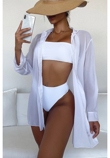 Angelsin Şifon Gömlek Plaj Elbisesi Pareo Kimono Kaftan 001