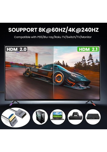 0.7m Sarmal Koaksiyel 8k 48gbps Hdmı 2.1 Kablo, Bağlantı Noktası: Erkekten Dişiye Yukarı Dirsek