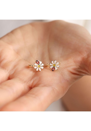 Sembol Gold Altın Papatya Uğurböçek Çocuk Küpesi