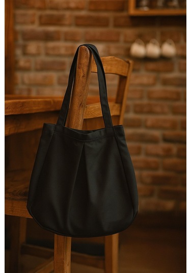 Siyah Çok Amaçlı Premium Oversize Düz Orta Boy Kanvas Kadın El Ve Omuz Çantası Siyah