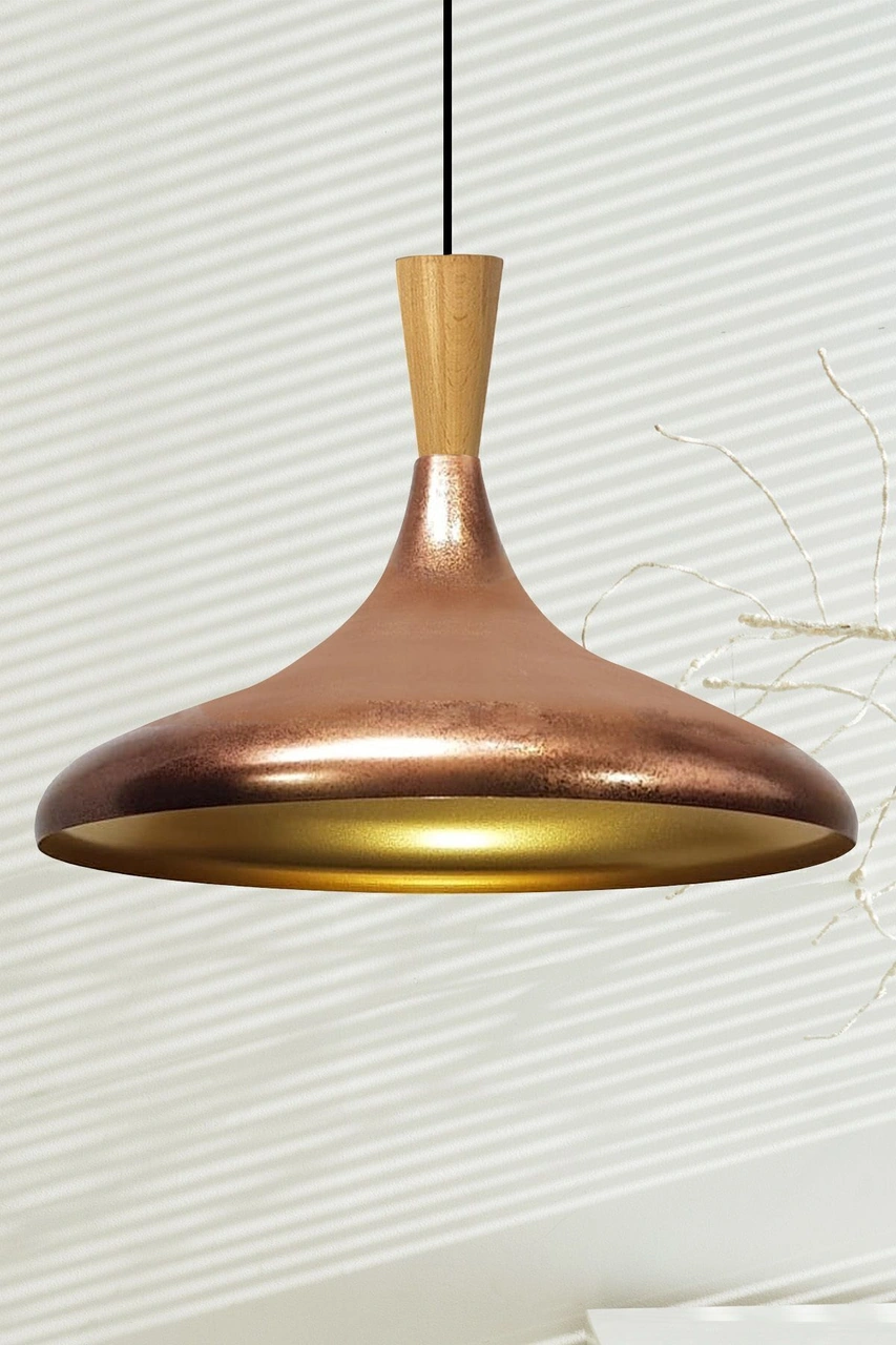 Champion Patina Ahşap Huni Tekli Avize Sarkıt Salon Mutfak Cafe Butik Lamba Aydınlatma Avizeler Patina