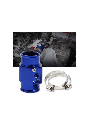 Kosona 36mm Alüminyum Radyatör Su Sıcaklığı Göstergesi Bağlantı Borusu, Aşırı Isınmayı Engelle, Mavi, 1/8 Npt Somunlu Sensör Ve Paslanmaz Çelik Klemplerle