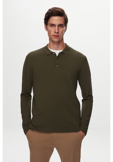 Twn Slim Fit Haki Düz Örgü Kazak 5ef0606379031 H01