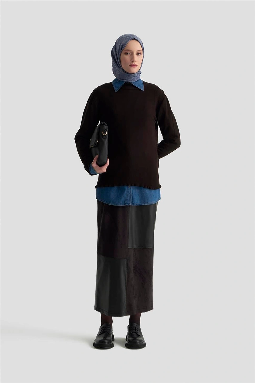 Armine Fırfır Detaylı Kazak 25kd7007 Siyah Siyah