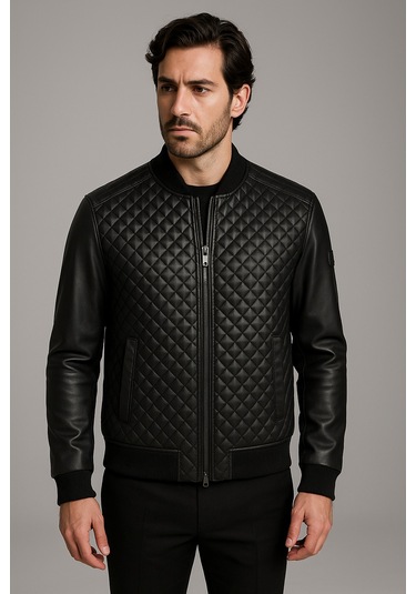 Regular Fit Baklava Desenli Erkek Mont Siyah 4527 Siyah