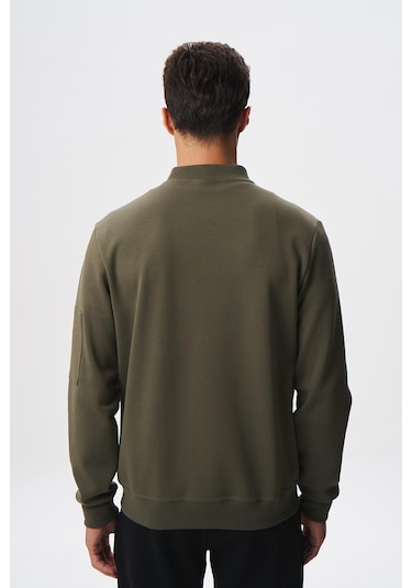 Arma Erkek Slim Fit Scuba Su Geçirmeyen Kumaş Basic Kol Cepli Tam Fermuar Kolej Yaka Sweatshirt K28324988301 Haki