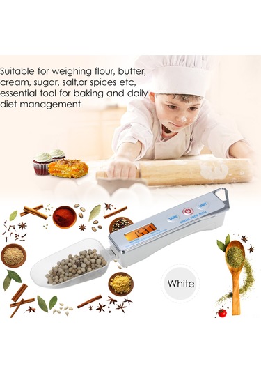 Hombey Dijital Ölçü Kaşığı Tartı - 0.05g-500g Hassas Ölçüm, 30ml+80ml Ayrılabilir Kaşıklar, Fırın Ve Gıda Yönetimi İçin Beyaz Pil Yok Beyaz