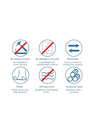 Vkemall Vantuzlu Buğu Önleyici Kancalı Tuvalet Aynası Delmesiz Banyo Duş Tıraş Makyaj Ay