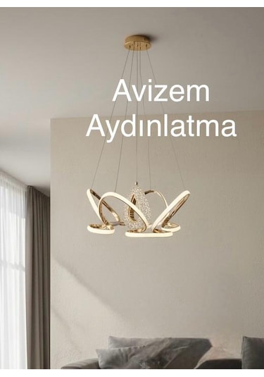 3 Renk 4+1 Lotus Çiçeği Lüx Sarkıt Avize Altın - Gold