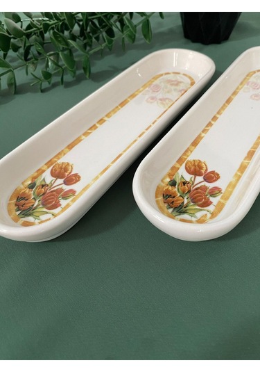 Vintage Lale 2 Adet Zeytinlik Sunum Tabağı Kızıl Kahve