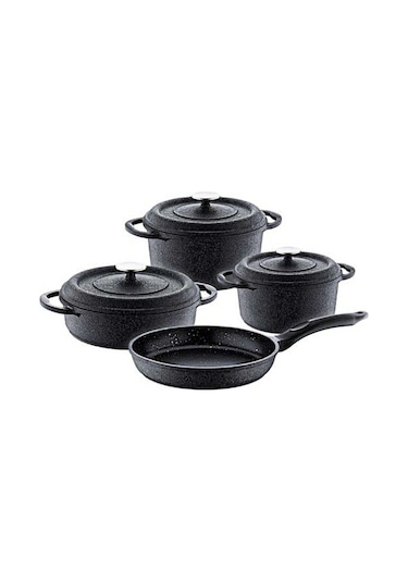 Oms 3050 Prime 7 Parça Granit Döküm Tencere Takımı Siyah