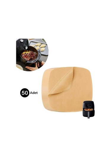 50 Adet Air Fryer Pişirme Kağıdı Tek Kullanımlık Yağ Su Geçirmez Yapışmaz Deliksiz Düz Kare Model 5250