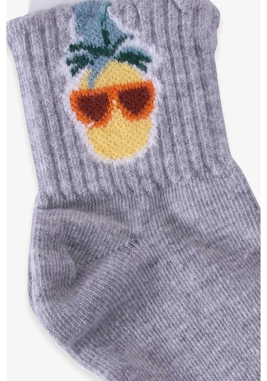 Breeze Kız Çocuk Soket Çorap Ananas Desenli Gri (3-4-9-10 Yaş)