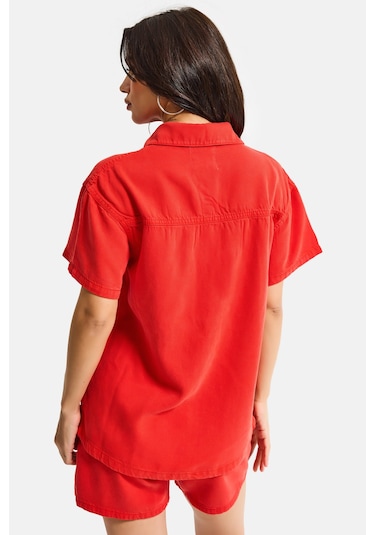 Itsbasic Kadın Kırmızı 6s6-19 Oversize %100 Koton Pamuk Denim Gömlek