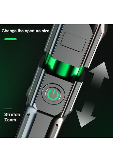 Zoom Özel Kuvvetler El Feneri Güçlü Işık Şarj Edilebilir Açık Hava Meşaleleri Taşınabilir Dayanıklı Uzun Menzilli Süper Parlak Led El Feneri Siyah