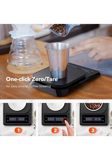 Zamanlayıcılı Dijital Kahve Terazisi - Silikon Pedli Espresso Terazisi Siyah