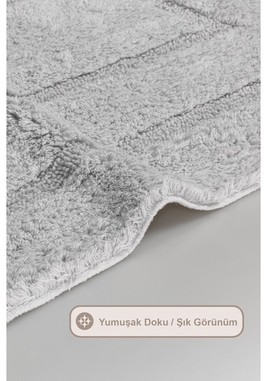Elart Solid Banyo Halısı Paspas Takımı Pamuklu 2 Adet 60x100 Cm Gri Gri