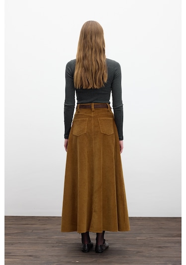 Fitilli Kadife Uzun Etek Kiremit Kiremit