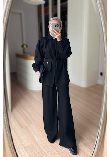 Ka Hijab Balon Kol Mini Çantalı Takım - Siyah