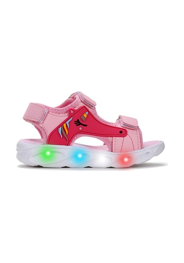 Kiko Kids Unicorn Günlük Işıklı Cırtlı Kız Çocuk Sandalet Ayakkabı Pembe Pembe