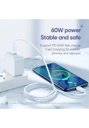 Sandwich Beyaz Joyroom 60w Pd Hızlı Şarj C Type-c To Type-c Kablo, 1m Uzunluk, Tpe Malzeme, S-m412 Modeli