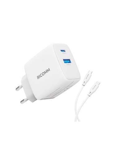 Ricomm 65W GaN USB-C + USB-A Hızlı Şarj Cihazı + 2 MT 100W Type-C Kablo