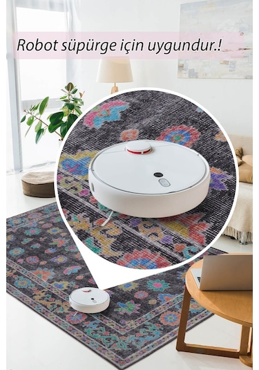 Soul Etnik Desenli Dokuma Taban Dekoratif Siyah Halı (Al 146)