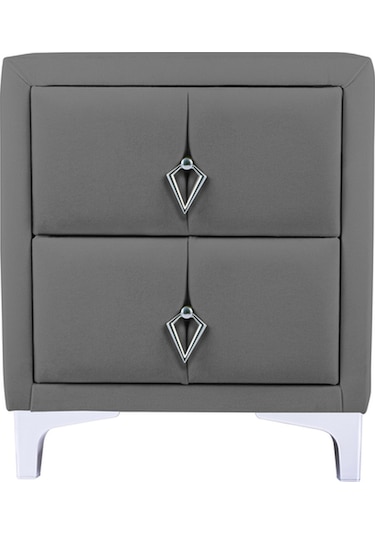 Harmony Silver İki Çekmeceli Komodin- Yatak Odası Kumaş Döşemeli 2 Kapaklı Komodin Modeli Gri