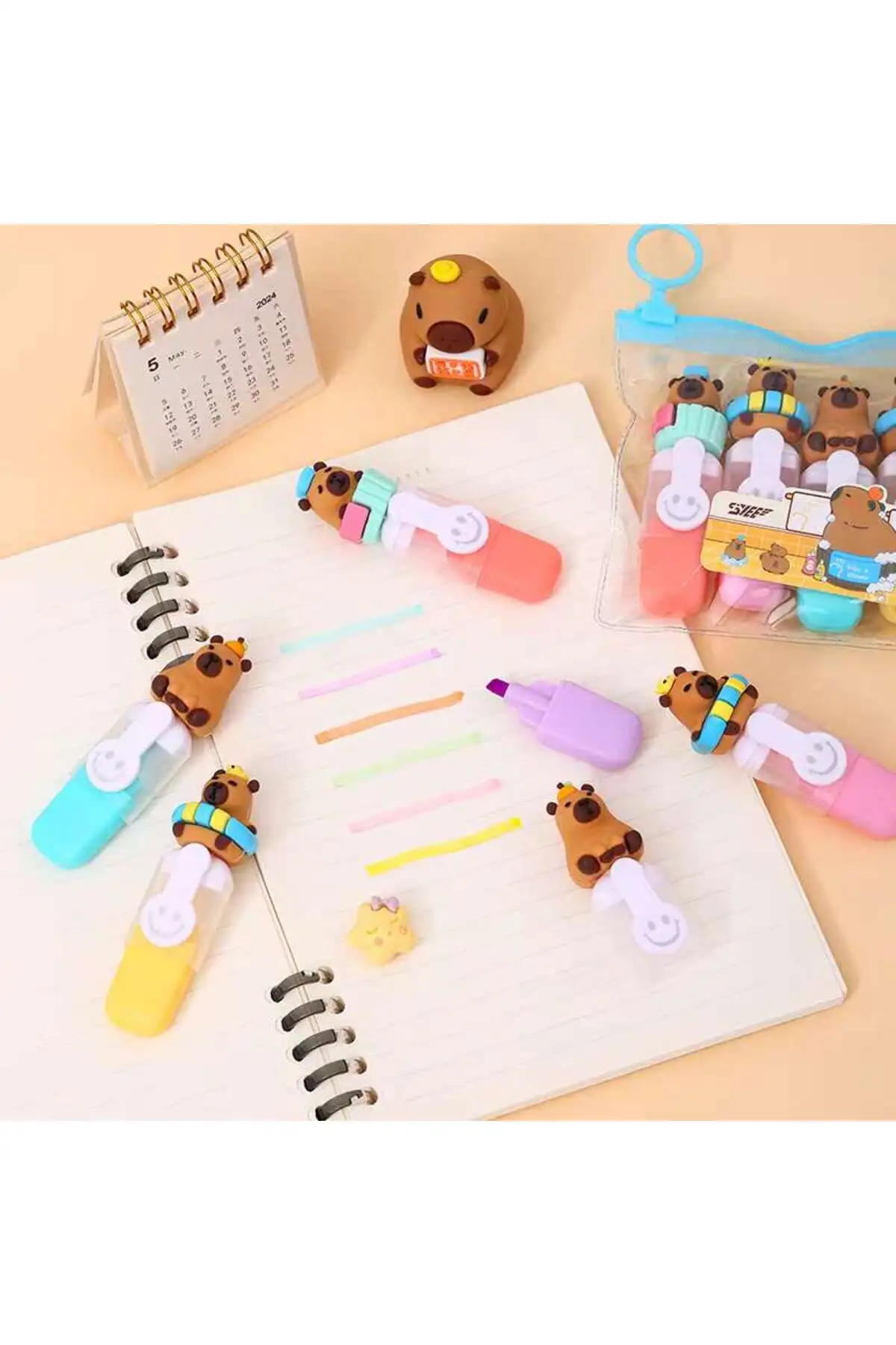 Sevimli Tatlım Mini Renkli Meyve Kızı Model, Göz Yormayan Fosforlu Kalem 6'lı Set Çok Renkli