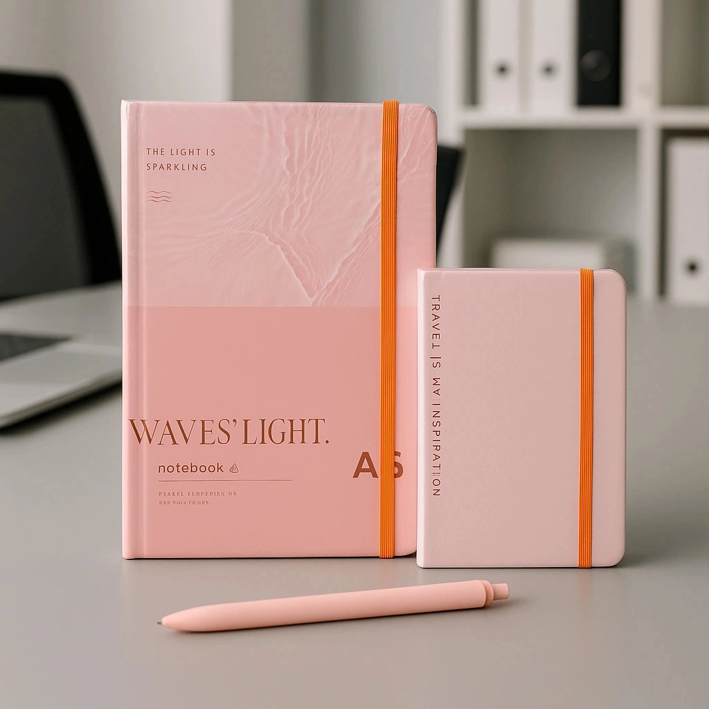 2 Adet Çizgili Defter Ajanda - Uçlu Kalem Hediyeli Waves Light A5-a6 Pembe