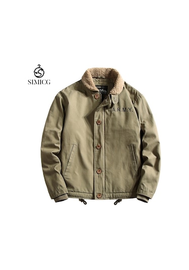 Kalınlaştırılmış Ve Kadifemsi Vintage Kuzu Derisi Erkek Ceketi Yeşil