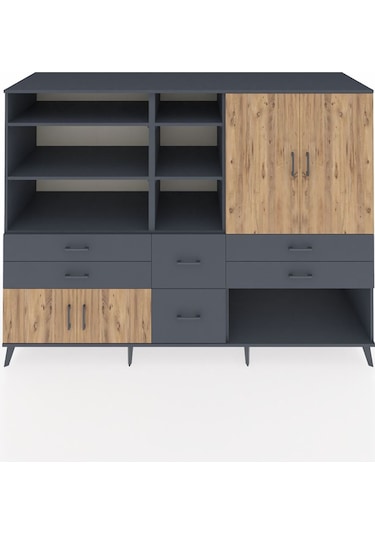 Kronos Dolap 10 Raflı 6 Çekmeceli 4 Kapaklı 220x59x163 Antrasit-ç Antrasit-çam/antrasit