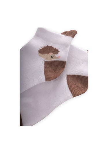 Cigit Kirpi Desen Çocuk Patik Çorabı 5-12 Yaş Beyaz Beyaz