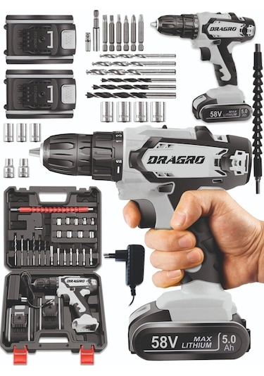Dragro GTX-58 58V 5Ah Gri-Grey Darbeli Çift Akülü Vidalama Makinesi