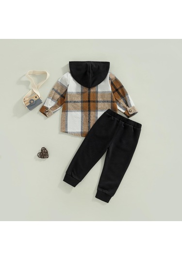 Lacivert Yürüyor Erkek Bebek Giysileri Uzun Kollu Ekose Hoodie Kazak + Eşofman Küçük Çocuk Sonbahar Kış Kıyafetler Set Tops Lacivert