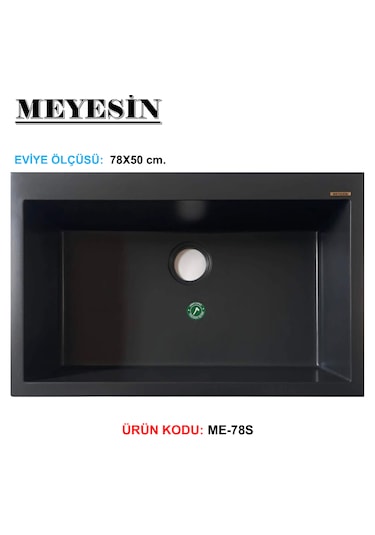 Meyesin ME-78S Granit Tek Gözlü Mutfak Evyesi Siyah 78 x 49 CM