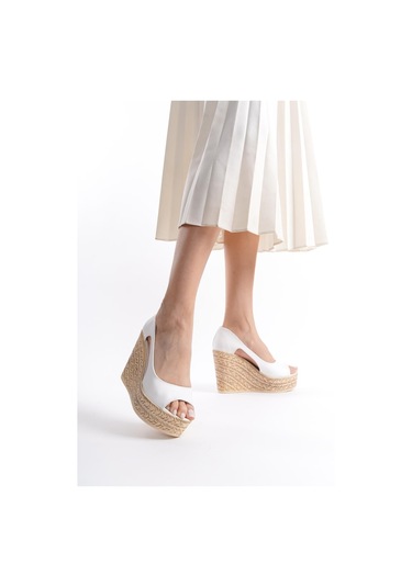 Asmi Shoes Kadın Belon 11 Cm Platformlu Dolgu Topuklu Ayakkabı Beyaz Beyaz