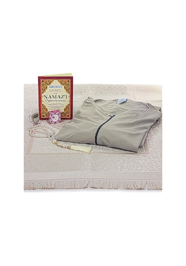 Vizon Kadın Pratik Başörtülü Fermuarlı Tek Parça Namaz Elbisesi Seccade Seti