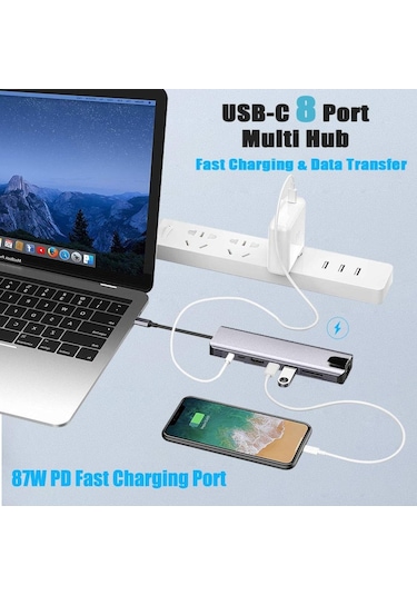 8 In 1 4K Type C Usb 3.0 Hub Hdmı Rj45 Sdtf Adaptörü Hmxplus
