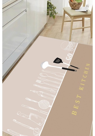 Dijital Baskılı Dekoratif Kaymaz Taban Yıkanabilir Halı Best Kıtchen Desenli Utfak Halısı Yolluk Salon Halısı